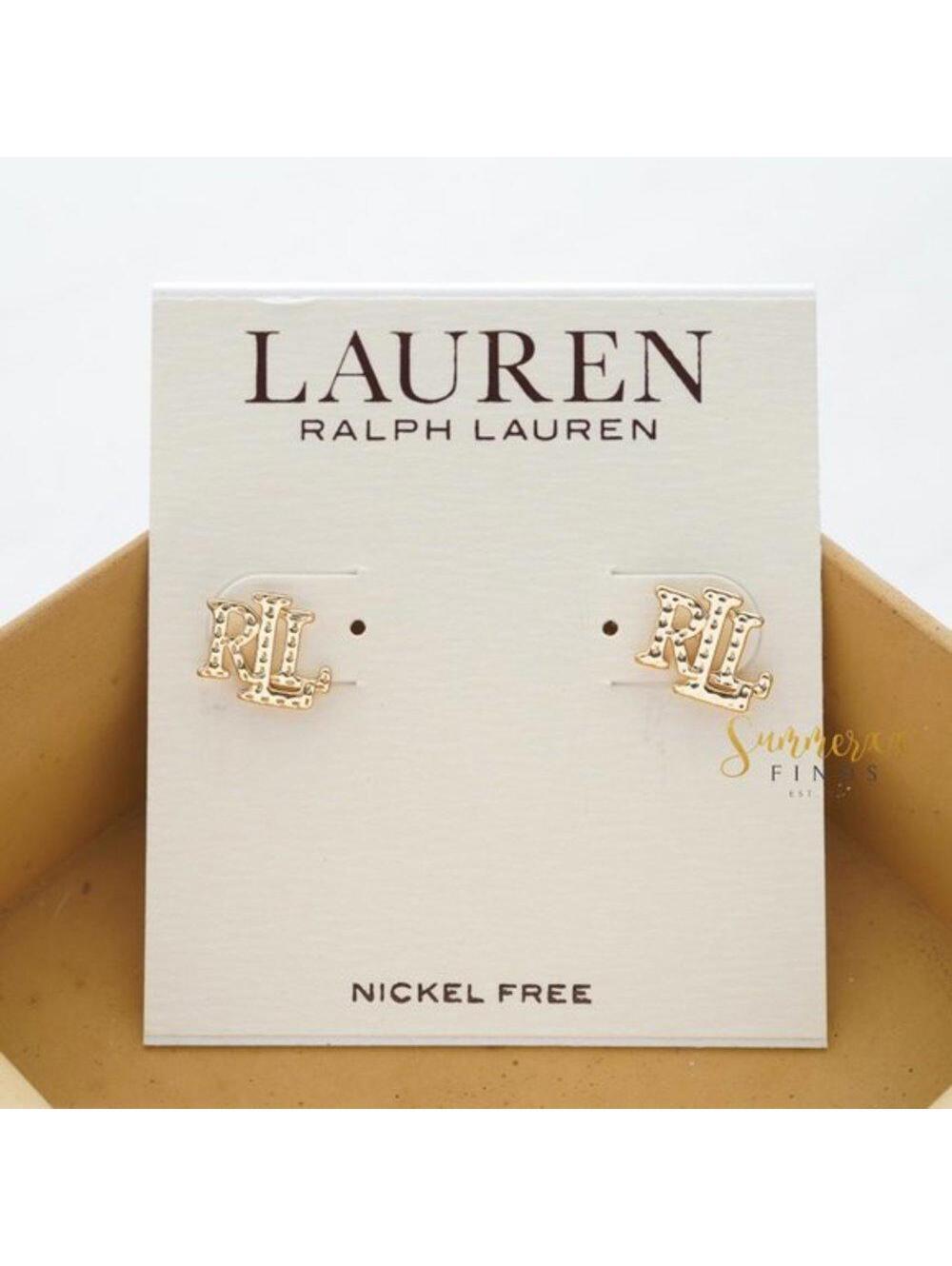 Lauren Ralph Lauren Stitched LRL Logo Stud Earrings